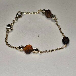 Vintage Handmade Gold Tone Beaded Chain Bracelet 18